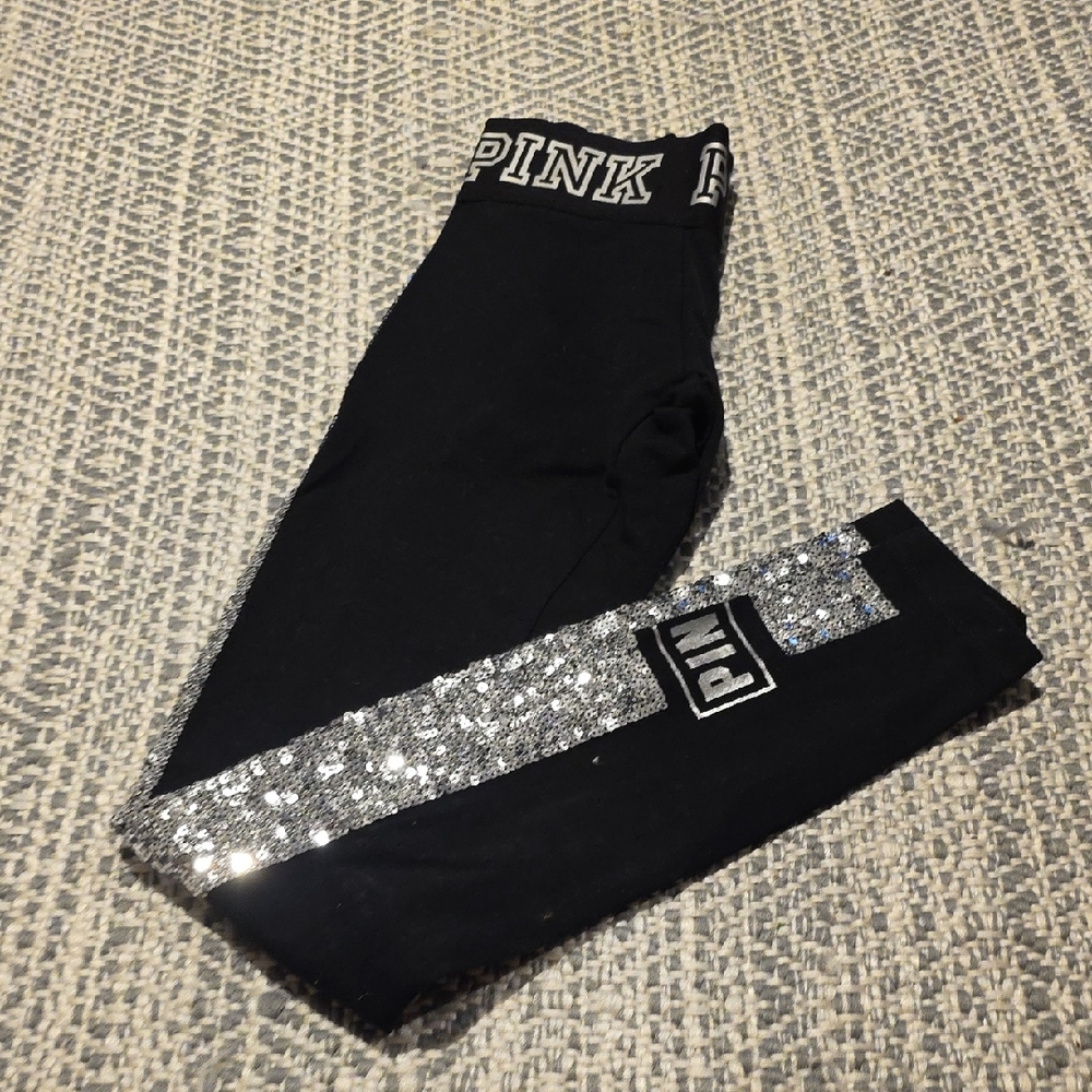 PINK Victoria's Secret Black and Silver Leggings
